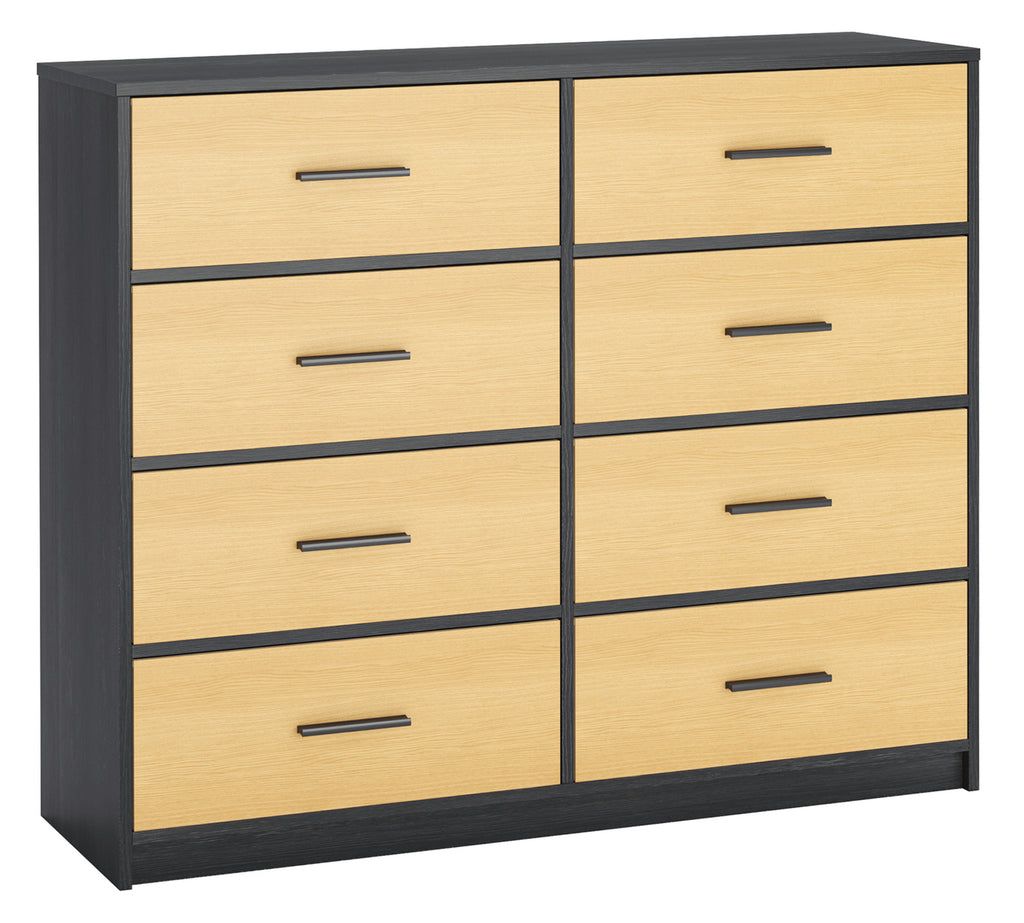 Fraser Country -Lada Home 8 Drawer Storage Dresser Wide Black & Oak