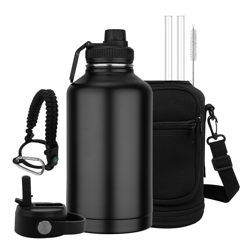 HYPERANGER 1.9 L Insulated Water Bottle and Straw Spout Lid - Black