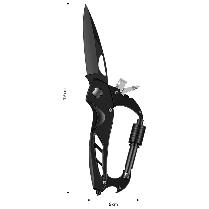 HYPERANGER 6 in 1 Multi-Function Carabiner with Folding Knife - Black