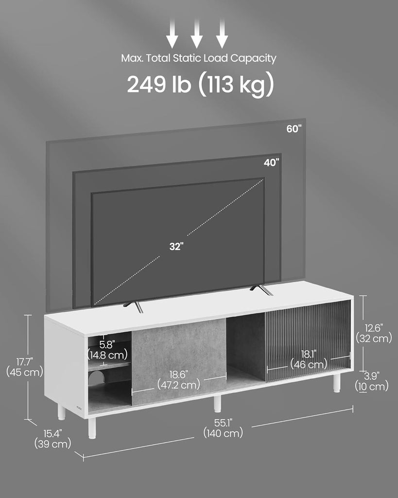 VASAGLE Superfast Toolless 1.40M TV Stand Cabinet - Cloud White & Concrete Grey