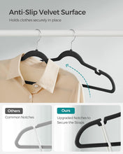 Load image into Gallery viewer, SONGMICS Set of 50 Velvet Non-Slip Clothes Hanger with Black Swivel Hook