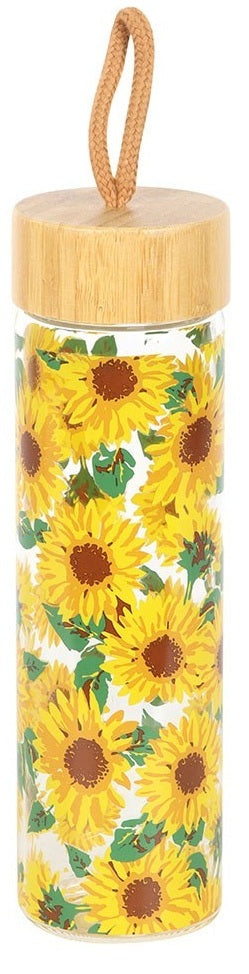 Sunflower Print Glass Water Bottle (600ml)