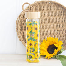 Load image into Gallery viewer, Sunflower Print Glass Water Bottle (600ml)