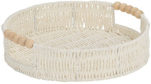 Load image into Gallery viewer, Annabel Trends: Papier Woven Round Tray W/Beaded Handle - White