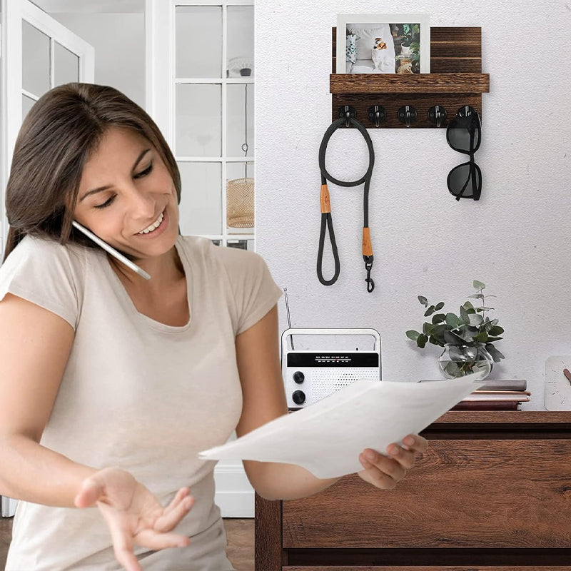 STORFEX Wall Key Holder with Shelf - Brown
