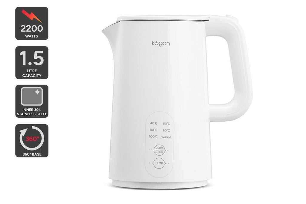 Kogan 1.5L Double Wall Kettle with Temperature Control