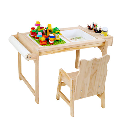Kids Multifunctional Height Adjustable Wooden Building Block Table Set - Fraser Country