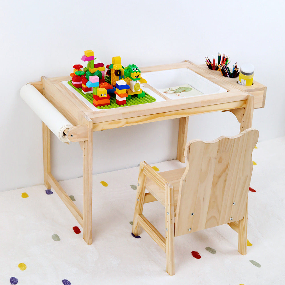 Kids Multifunctional Height Adjustable Wooden Building Block Table Set - Fraser Country