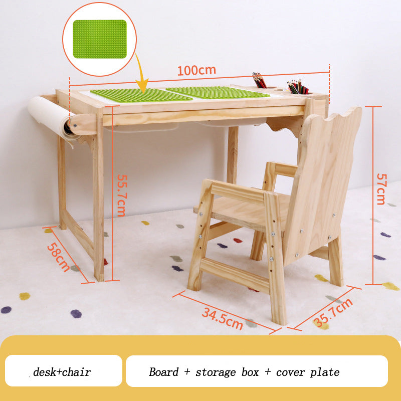 Kids Multifunctional Height Adjustable Wooden Building Block Table Set - Fraser Country