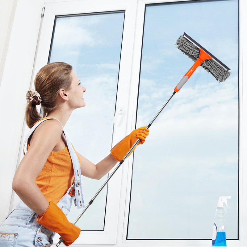 CLEANFOK 2-in-1 Outdoor Glass Washer with Extension Pole