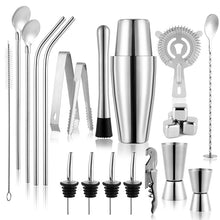 Load image into Gallery viewer, STORFEX 23-Piece Stainless Steel Bartender Kit with Acrylic Stand &amp; Cocktail Recipes