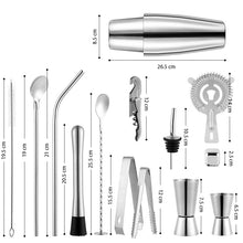Load image into Gallery viewer, STORFEX 23-Piece Stainless Steel Bartender Kit with Acrylic Stand &amp; Cocktail Recipes