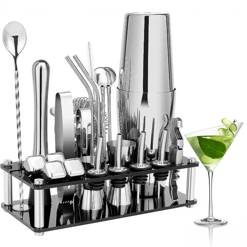 STORFEX 23-Piece Stainless Steel Bartender Kit with Acrylic Stand & Cocktail Recipes