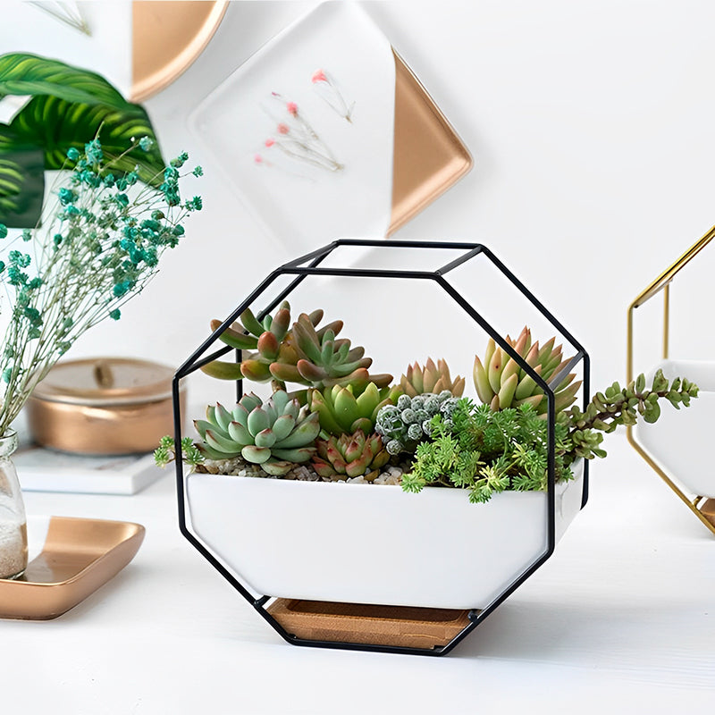 GREENYHAVEN Geometric Ceramic Wall Planter Vase - Black