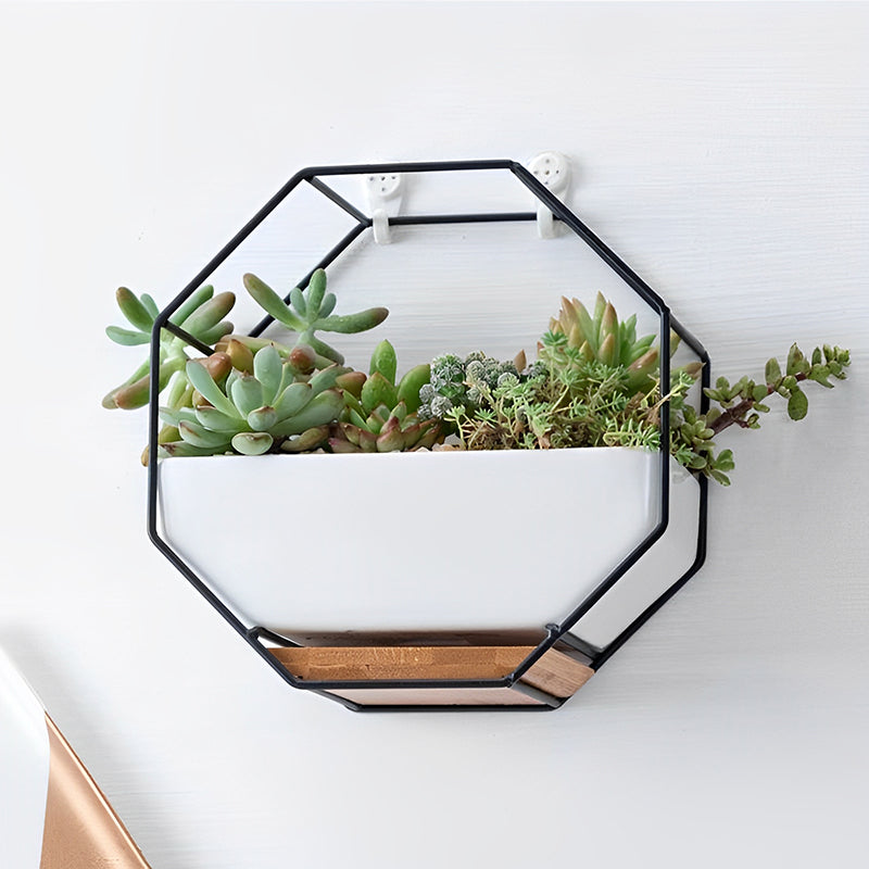 GREENYHAVEN Geometric Ceramic Wall Planter Vase - Black