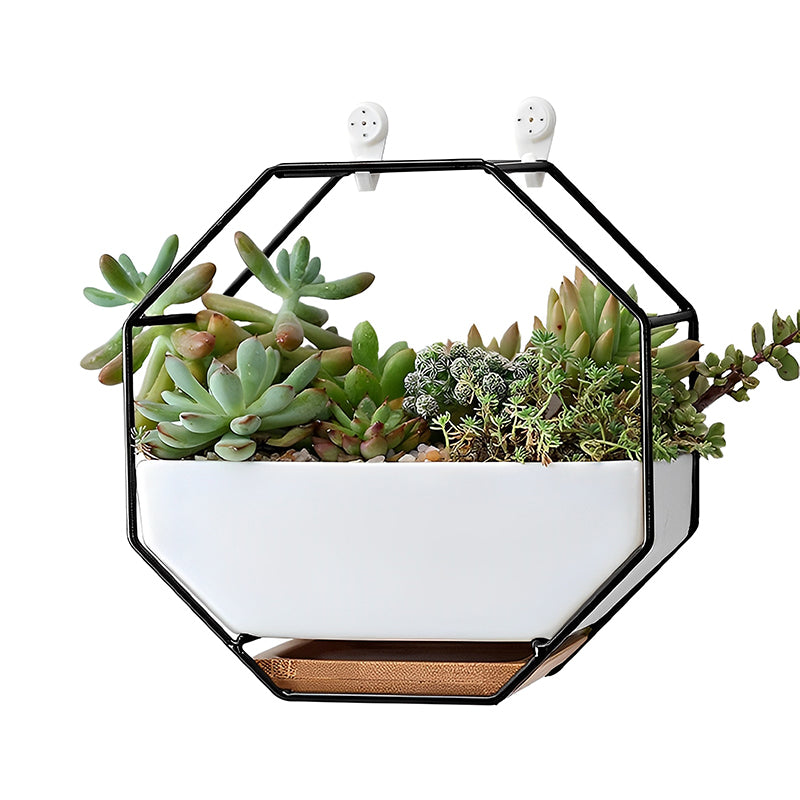 GREENYHAVEN Geometric Ceramic Wall Planter Vase - Black