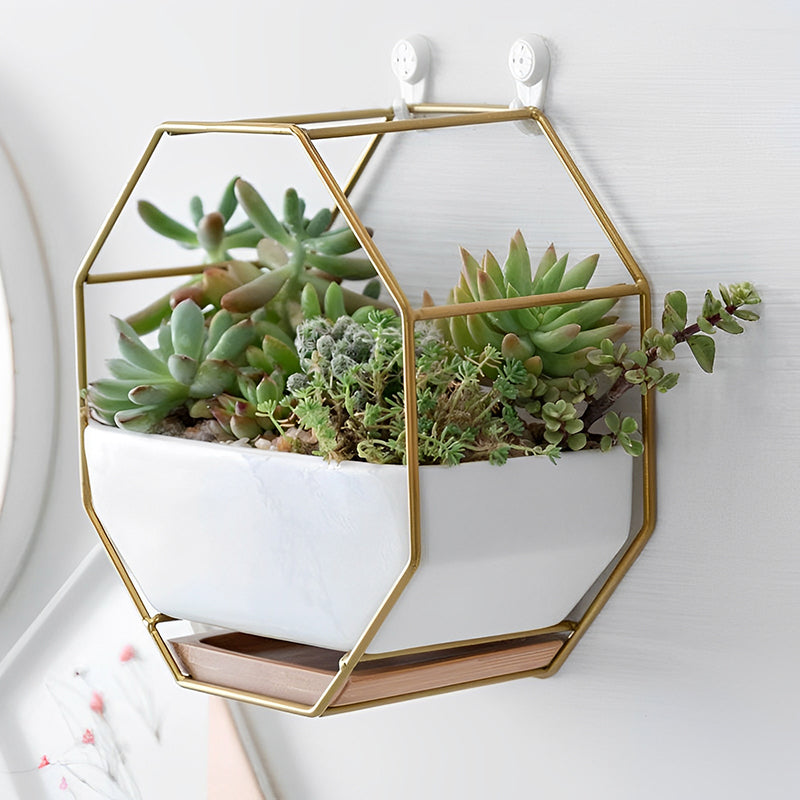 GREENYHAVEN Geometric Ceramic Wall Planter Vase - Gold