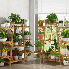 Load image into Gallery viewer, GREENYHAVEN Indoor Outdoor Tiered Bamboo Plant Shelf