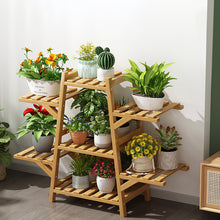 Load image into Gallery viewer, GREENYHAVEN Indoor Outdoor Tiered Bamboo Plant Shelf