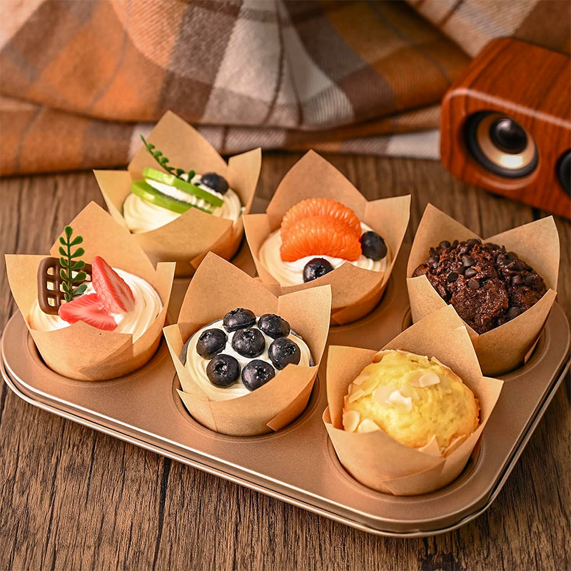 OZZYCOOK 200pcs Tulip Cupcake Liners - Wood
