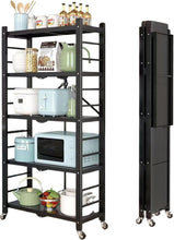 Load image into Gallery viewer, Foldable 5-Tier Heavy Duty Wide Shelving Unit with Wheels
