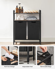 Load image into Gallery viewer, Vasagle 2-Compartment Laundry Hamper with 2 Storage Shelves - Rustic Brown