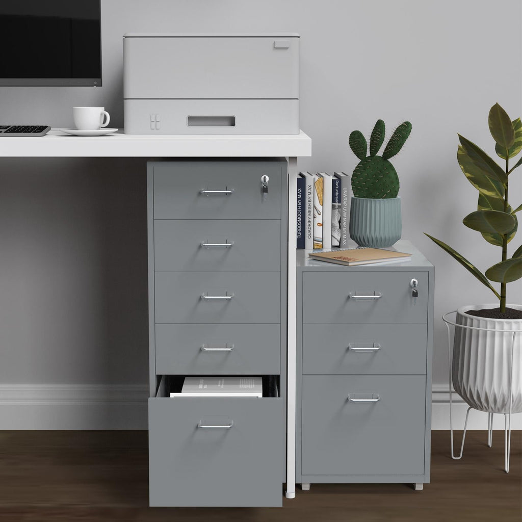 Gorilla Office - Mobile Metal 5 Drawer Cabinet - Grey