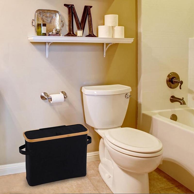 STORFEX Toilet Paper Storage Basket with Lid - Black