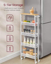 Load image into Gallery viewer, VASAGLE 5-Tier Slim Storage Rolling Cart - White