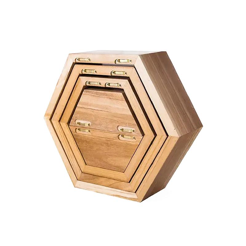 STORFEX Wooden Wall Mounted Hexagonal Floating Shelves
