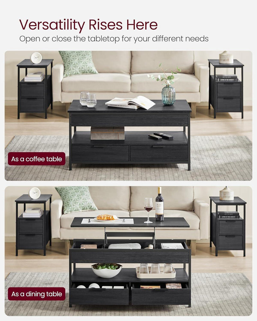 VASAGLE Coffee Table with Sliding Top - Black