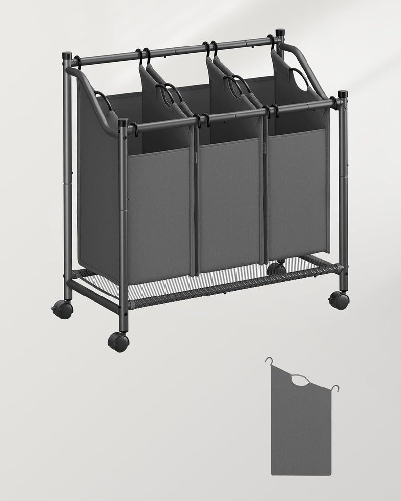 SONGMICS Rolling Laundry Sorter Cart with 3 Removable Bags - Grey