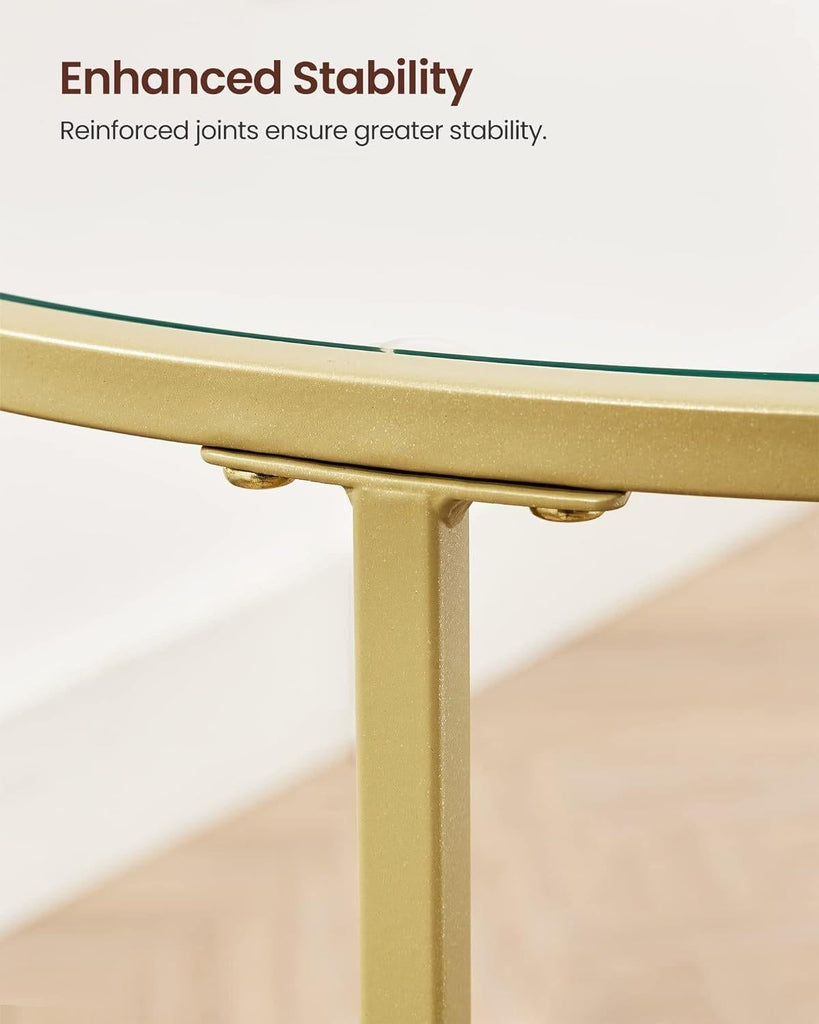 VASAGLE Set of 2 Round Metal Side Tables with Tempered Glass - Gold