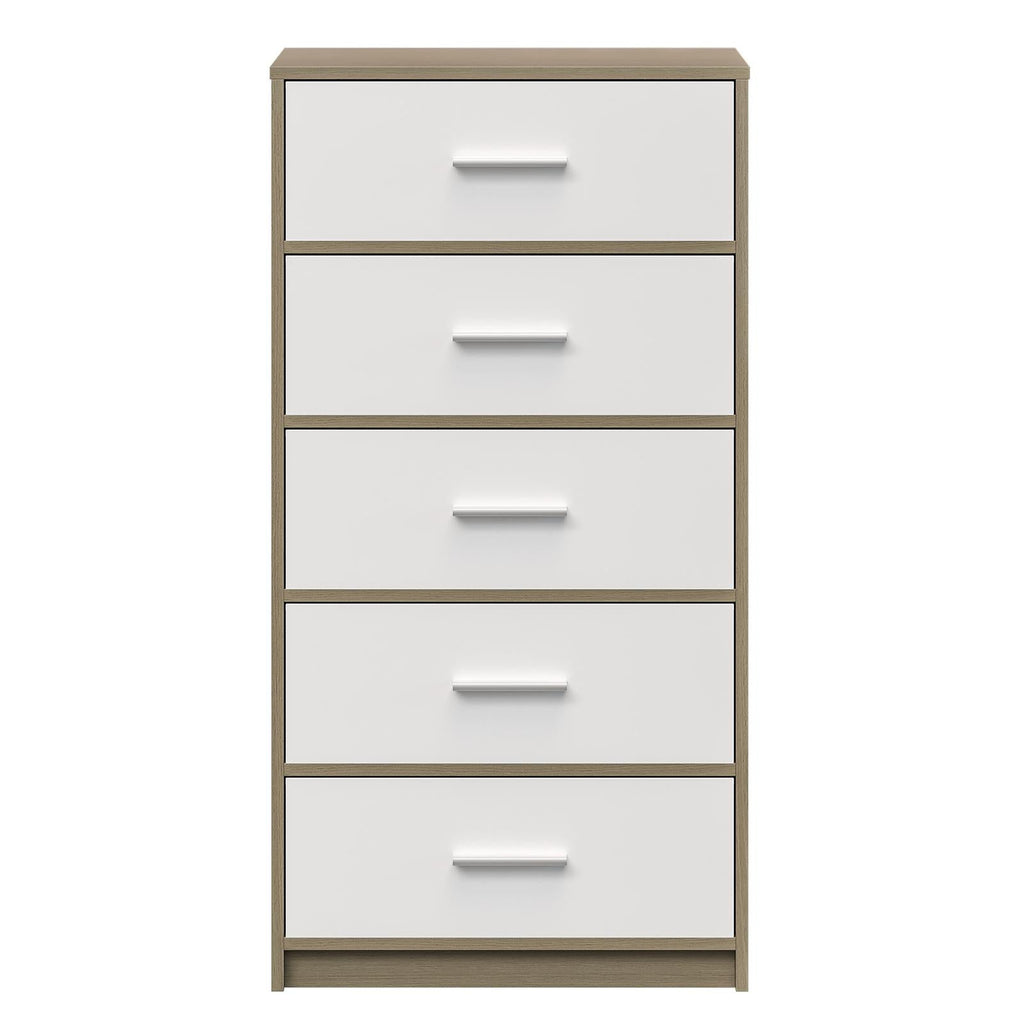 Fraser Country: Lada Home 5 Drawer Storage Dresser - Grey & White With Silver Handle