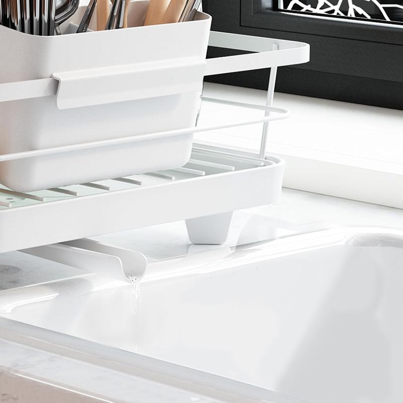 STORFEX Metal Kitchen Drying Rack with Cutlery Holder - White