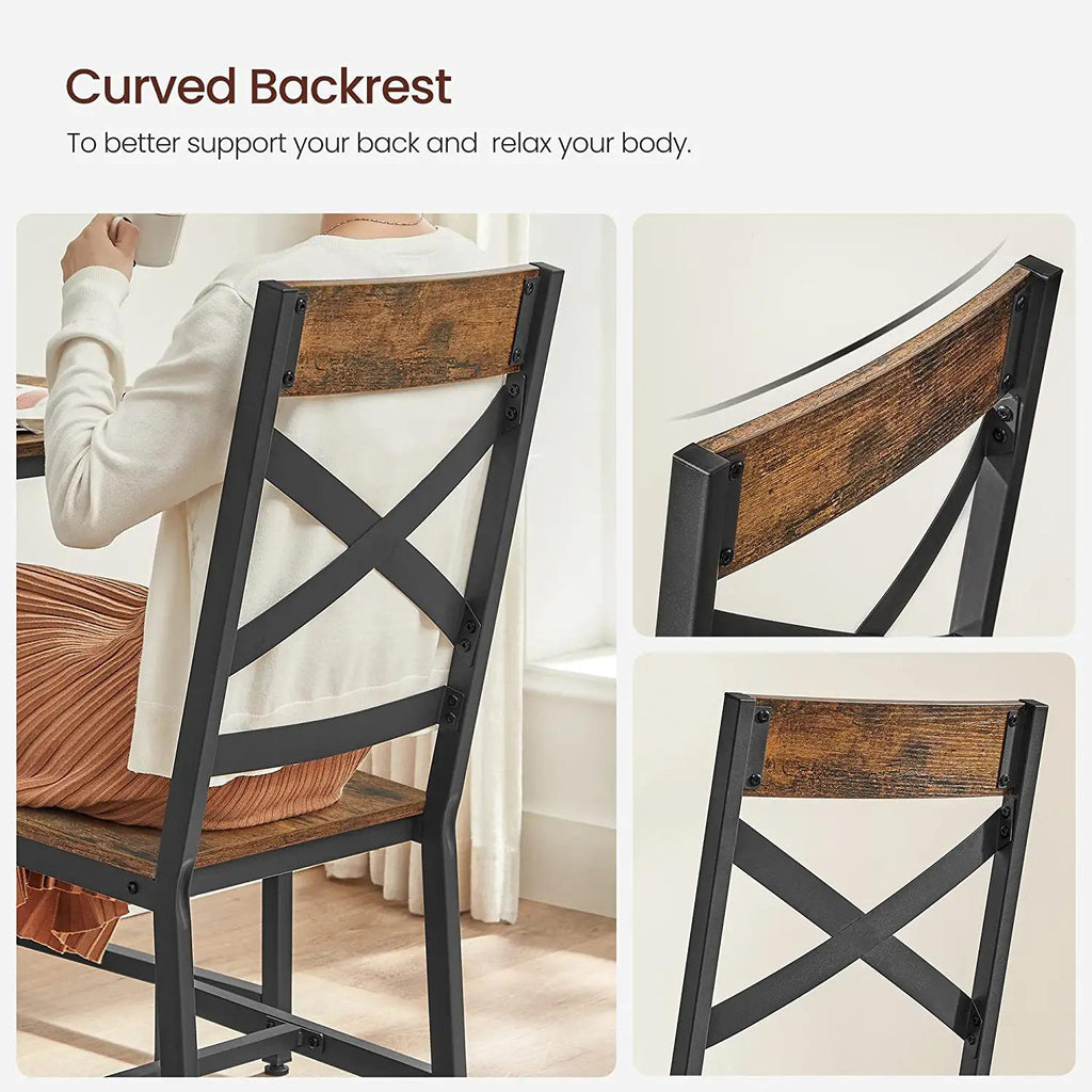 Vasagle Set of 2 Industrial Brown Dining Chairs Sets with Backrest
