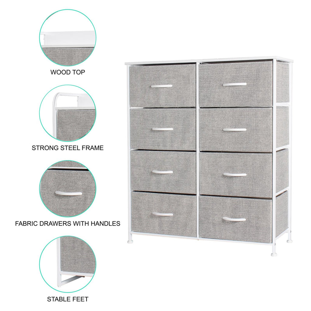 Ovela: 8 Drawer Storage Chest - Light Grey & White