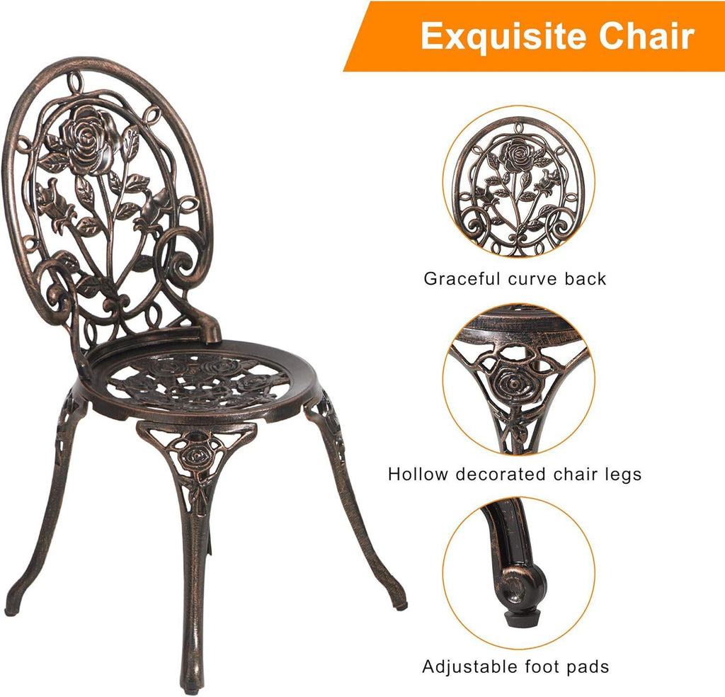 Fraser Country Outdoor Bistro Table and Chairs with Rose Pattern Set of 2 - Bronze