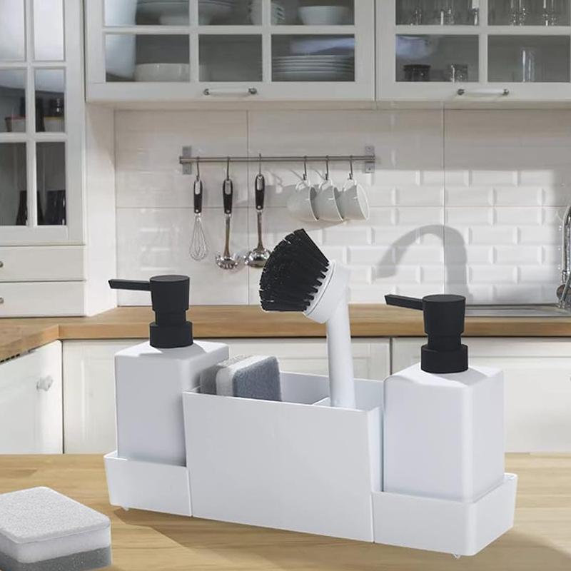 STORFEX Kitchen Soap Dispenser with Sponge Holder - White