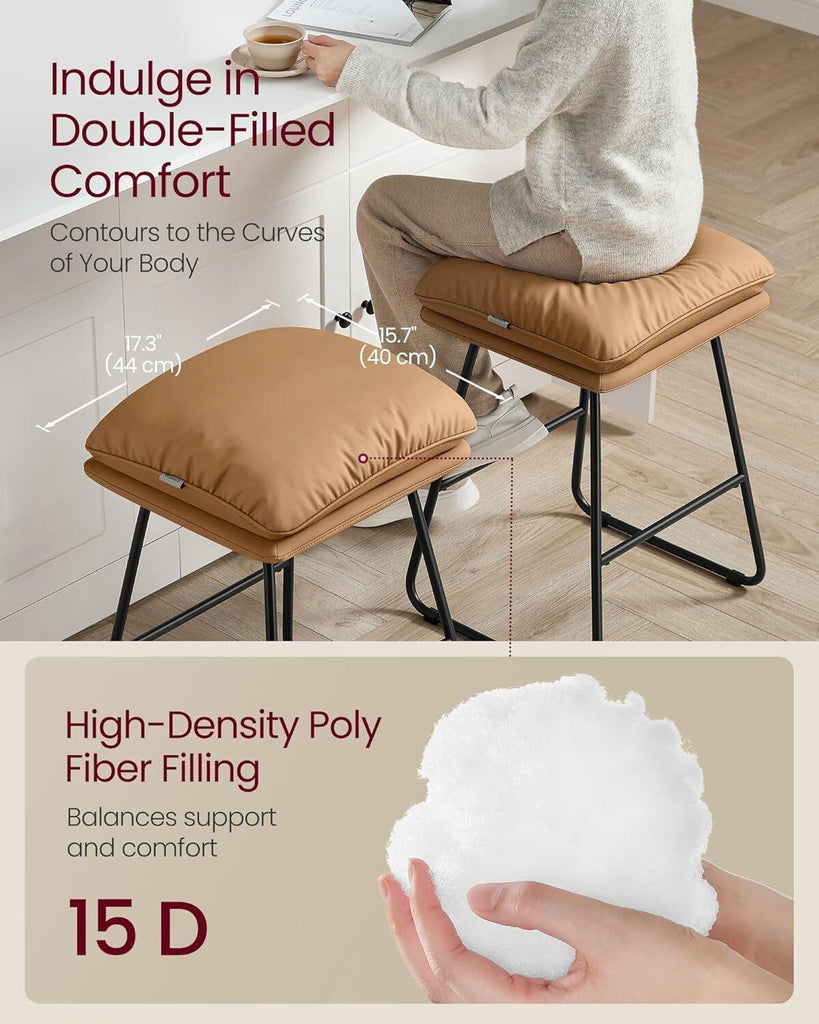 VASAGLE Set of 2 Bar Stools with Cushion and Sled Base - Caramel Brown