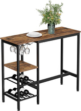 Load image into Gallery viewer, VASAGLE Bar Table with Wine Glass Holder and Bottle Rack - Rustic Brown &amp; Black