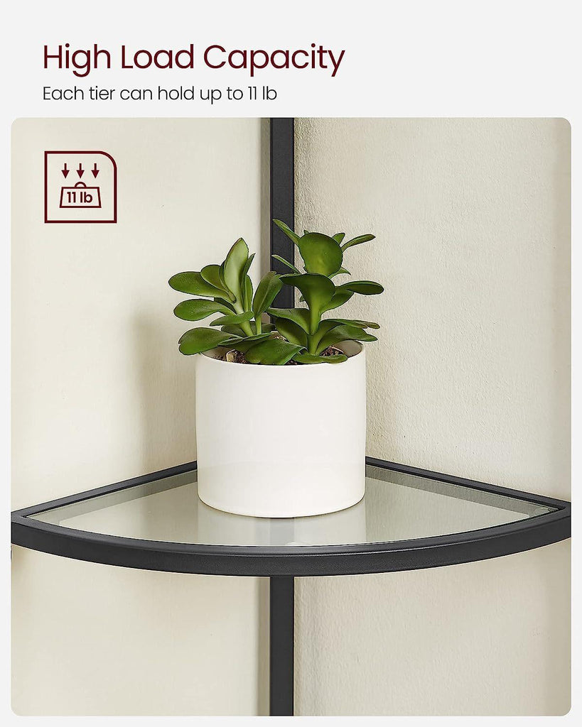 Vasagle Corner 5 Tier Tempered Glass Shelf - Black