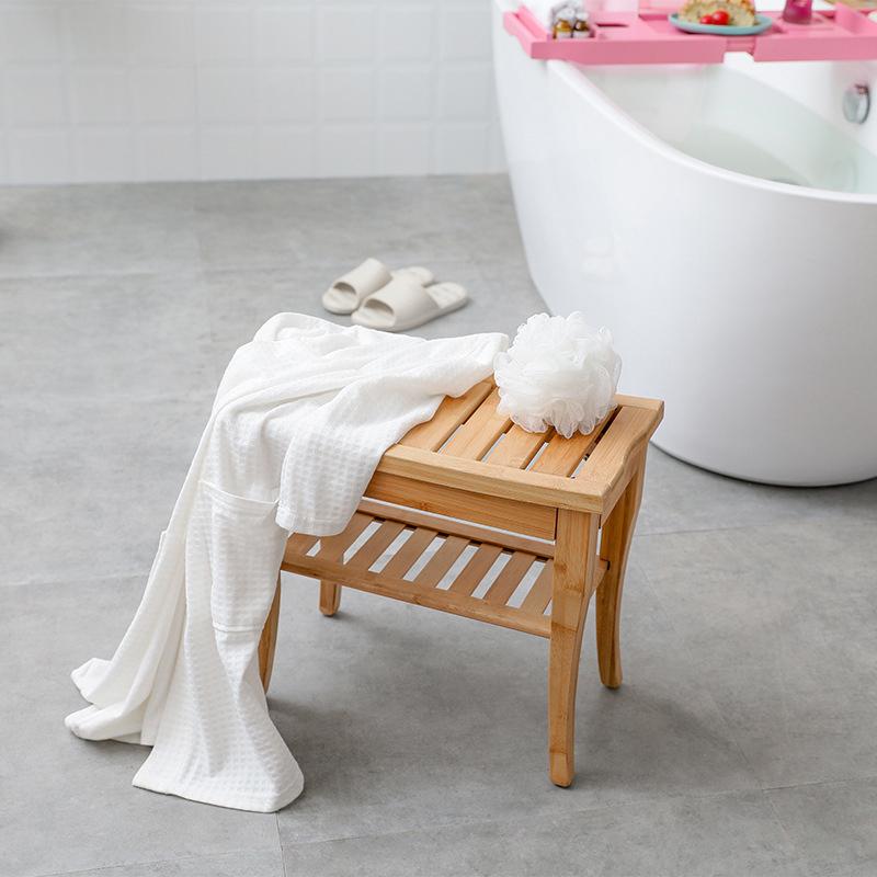 STORFEX 2-Tier Bamboo Shower Stool