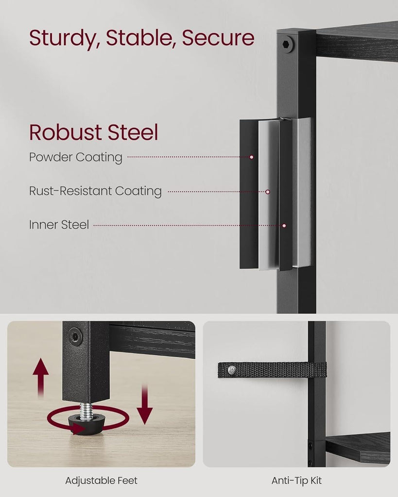 VASAGLE 5-Tier Corner Shelf with Storage - Black