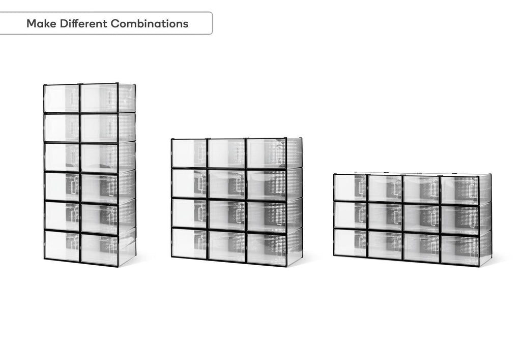 Ovela: Set of 12 Click Shoe Box-Large, Clear/Black