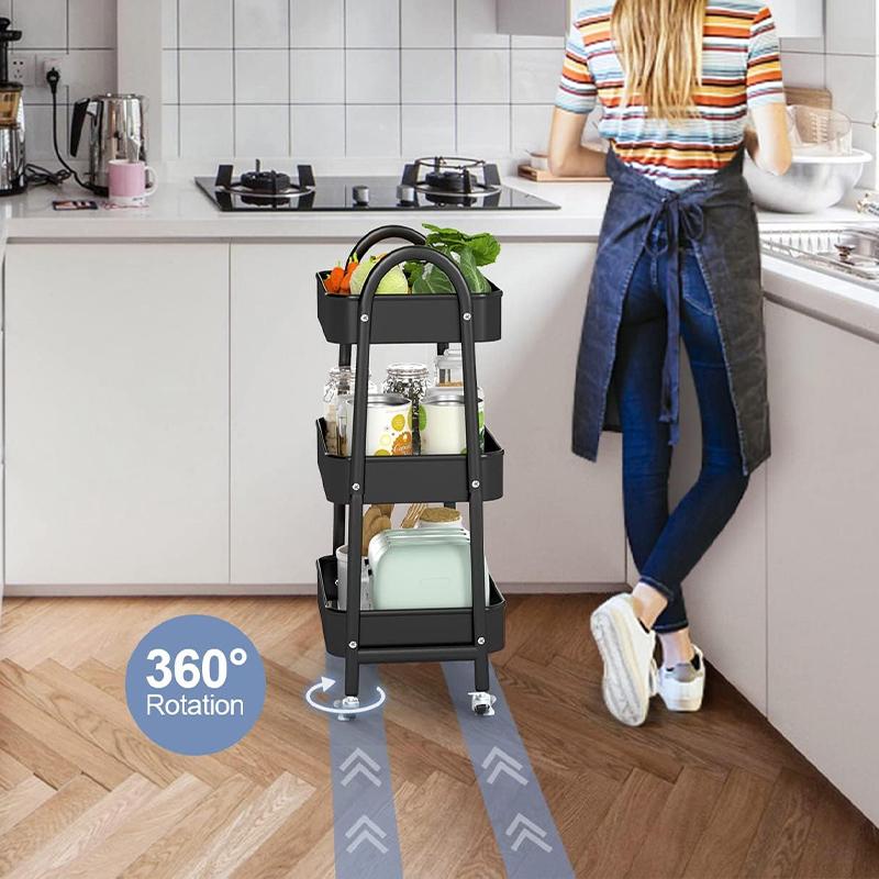 STORFEX 3-Tier Multi-Purpose Rolling Cart - Black