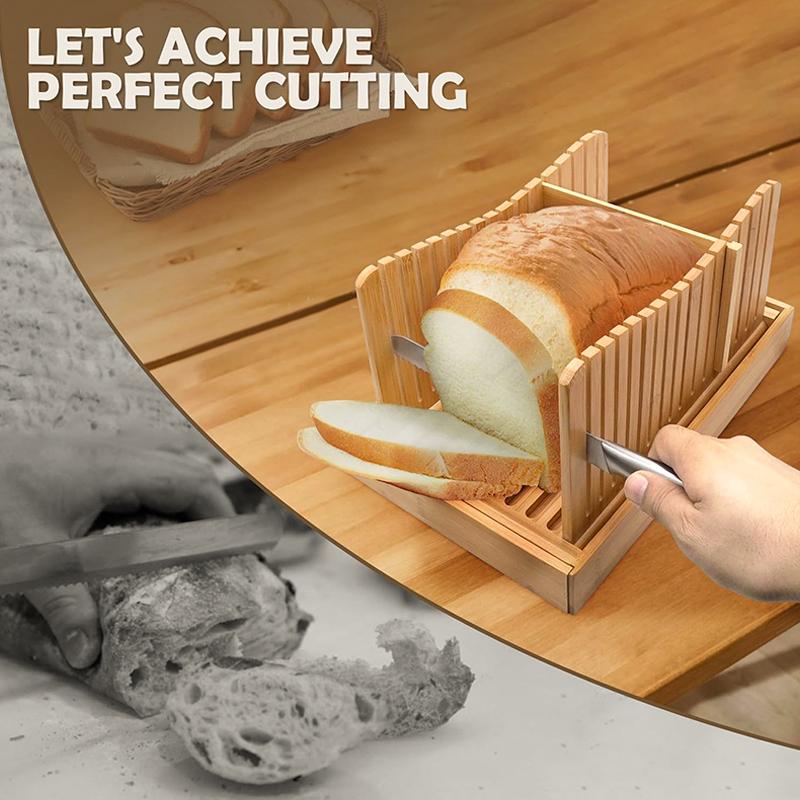 OZZYCOOK Bamboo Bread Slicer with Serrated Knife