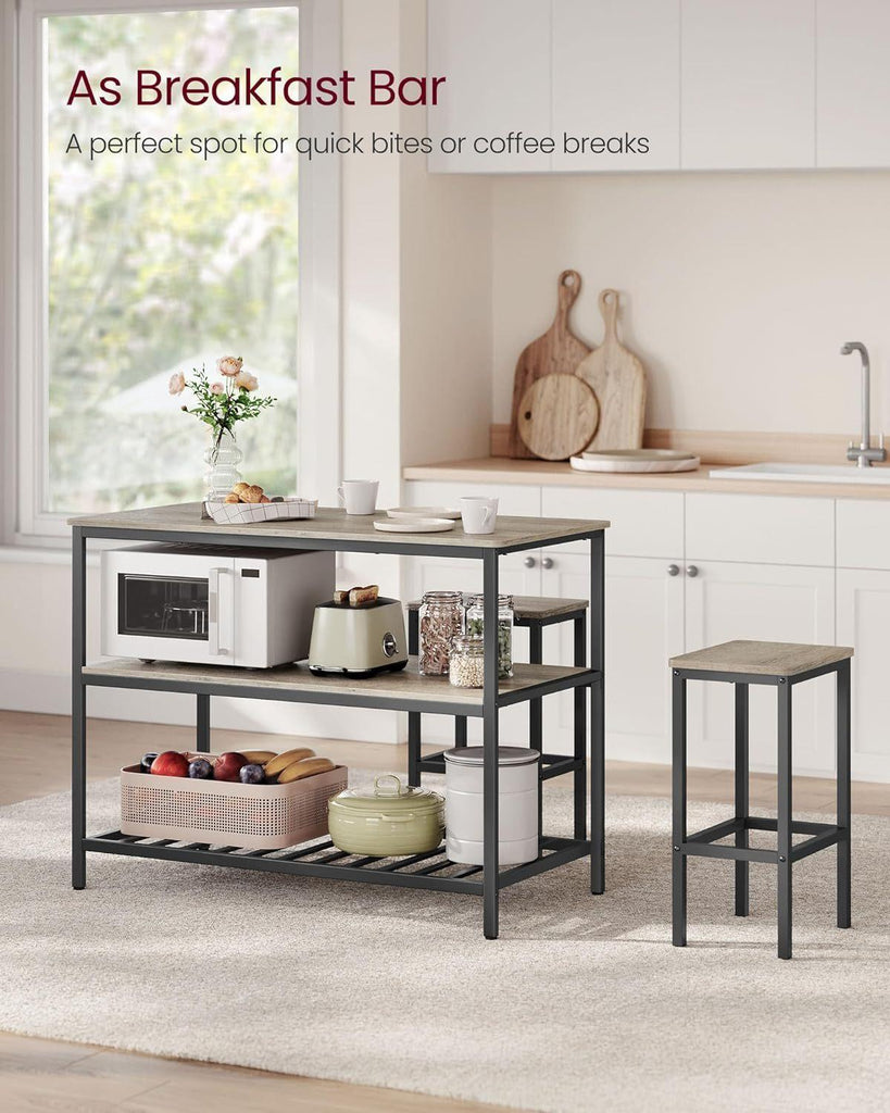 VASAGLE Kitchen Island with 3 Shelves - Greige/Black