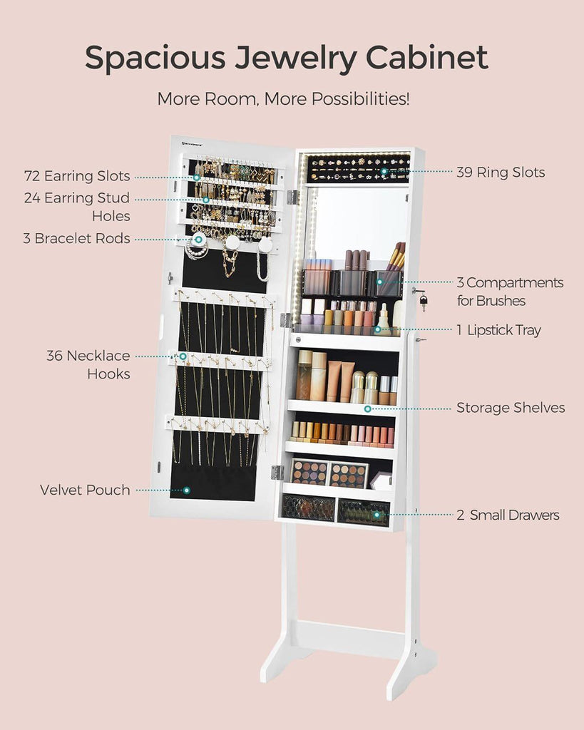 SONGMICS Standing Mirror Jewellery Cabinet - White