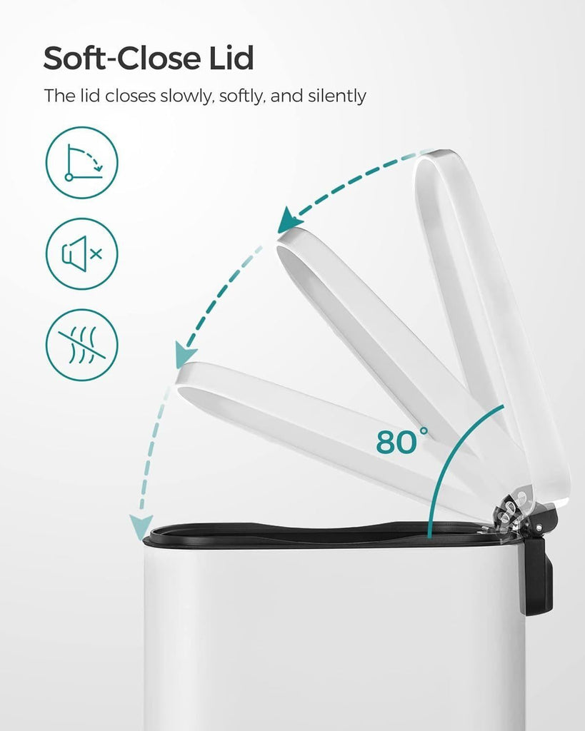 SONGMICS Stainless Steel Rubbish Bin - White (50L)